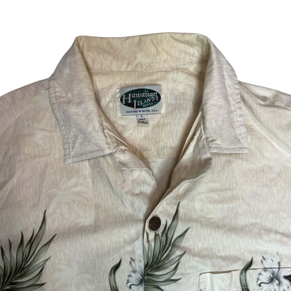 Hawaiian Islands Floral Hawaiian Shirt Beige Button Up Large - Picture 4 of 7
